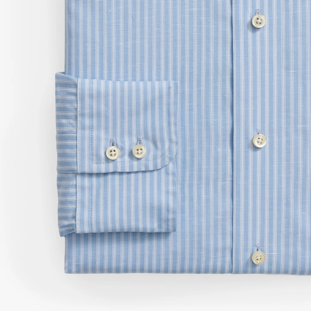 Brooks Brothers Lichtblauw gestreept overhemd van katoen en linnen regular fit met Engelse spread collar Blue Heren