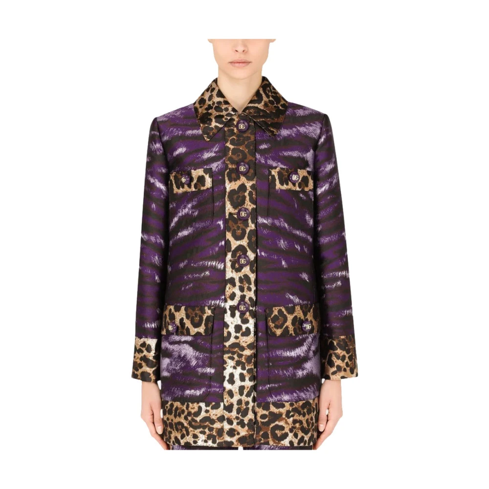 Dolce & Gabbana Jacquard jas met luipaard- en tijgerprint Multicolor Dames