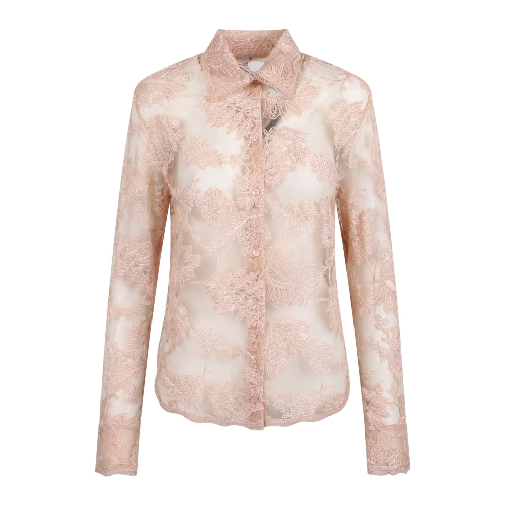 Ermanno Scervino Kanten geborduurd overhemd met knopen Pink Dames