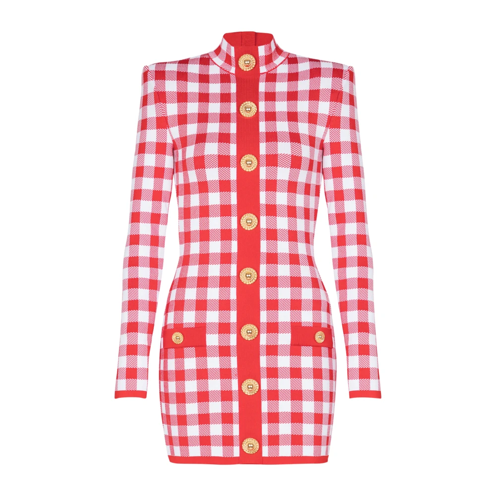 Gingham finstrikket kjole