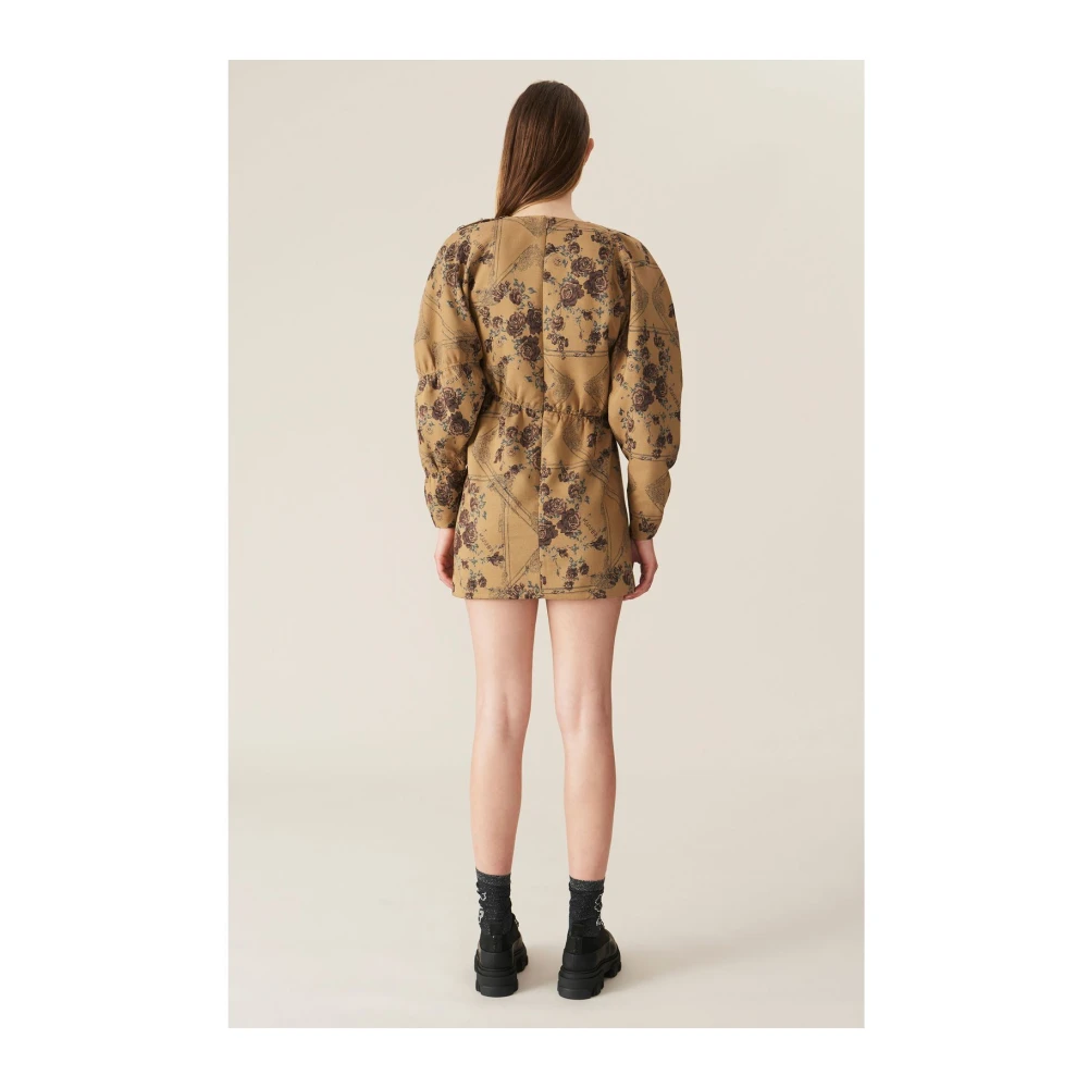 Ganni Bloemen Jacquard Mini Jurk Multicolor Dames