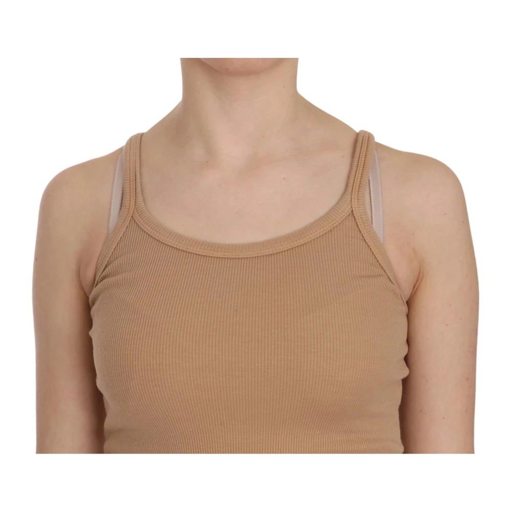 Pink Memories Beige Tanktop met Spaghettibandjes Beige Dames