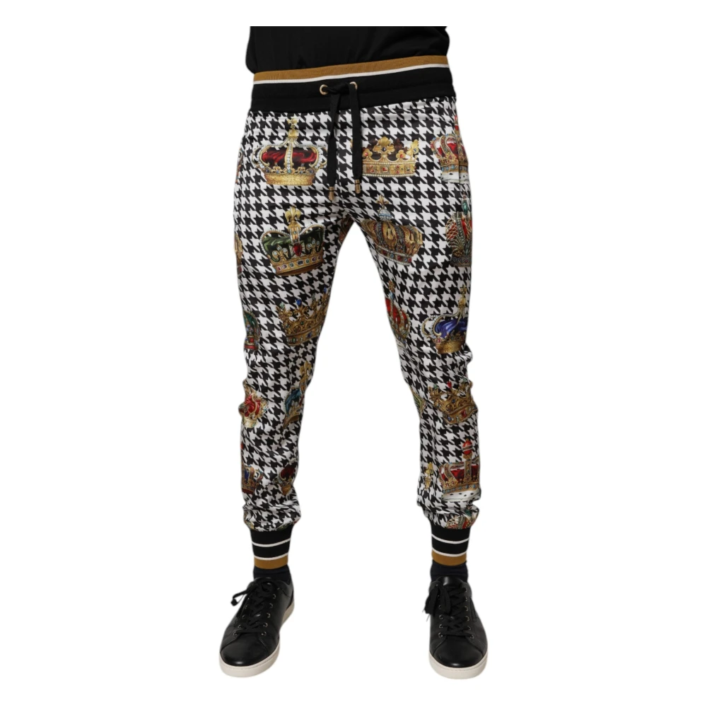 Dolce & Gabbana Men's Multicolor Houndstooth Crown Jogger Sweatpants