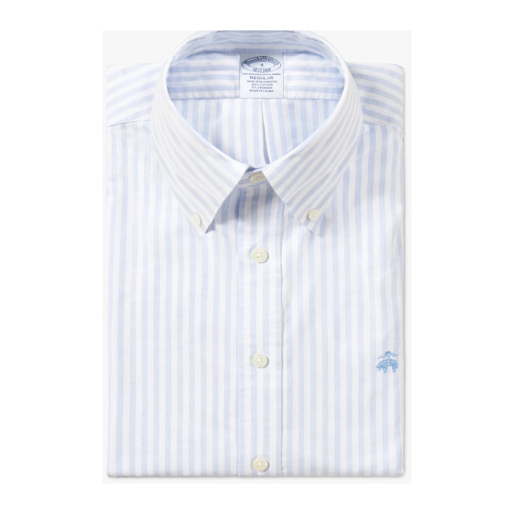 Brooks Brothers Lichtblauw en wit regular fit non-iron stretch katoenen casual overhemd met knoop-down kraag Blue Heren