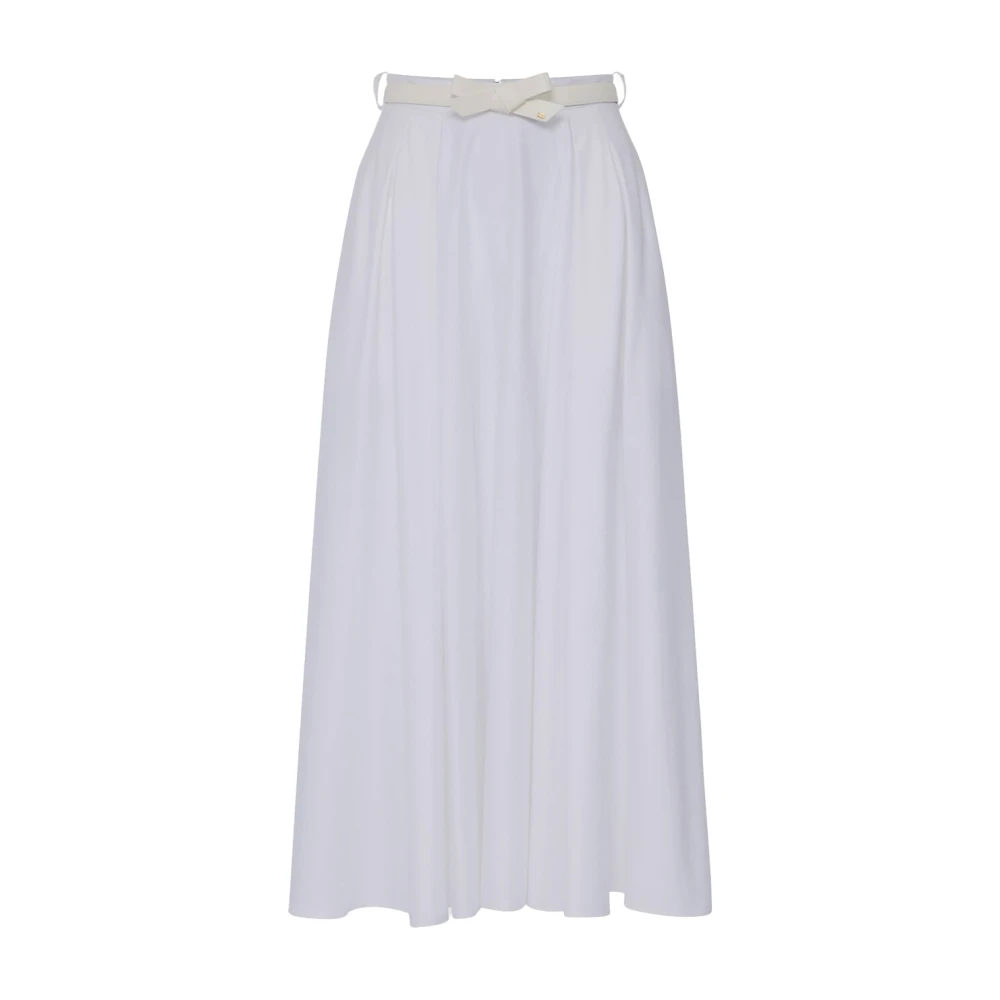 Elisabetta Franchi White Satin Midi Skirt With Belt - Female - Midi Skirts - S - Skirts