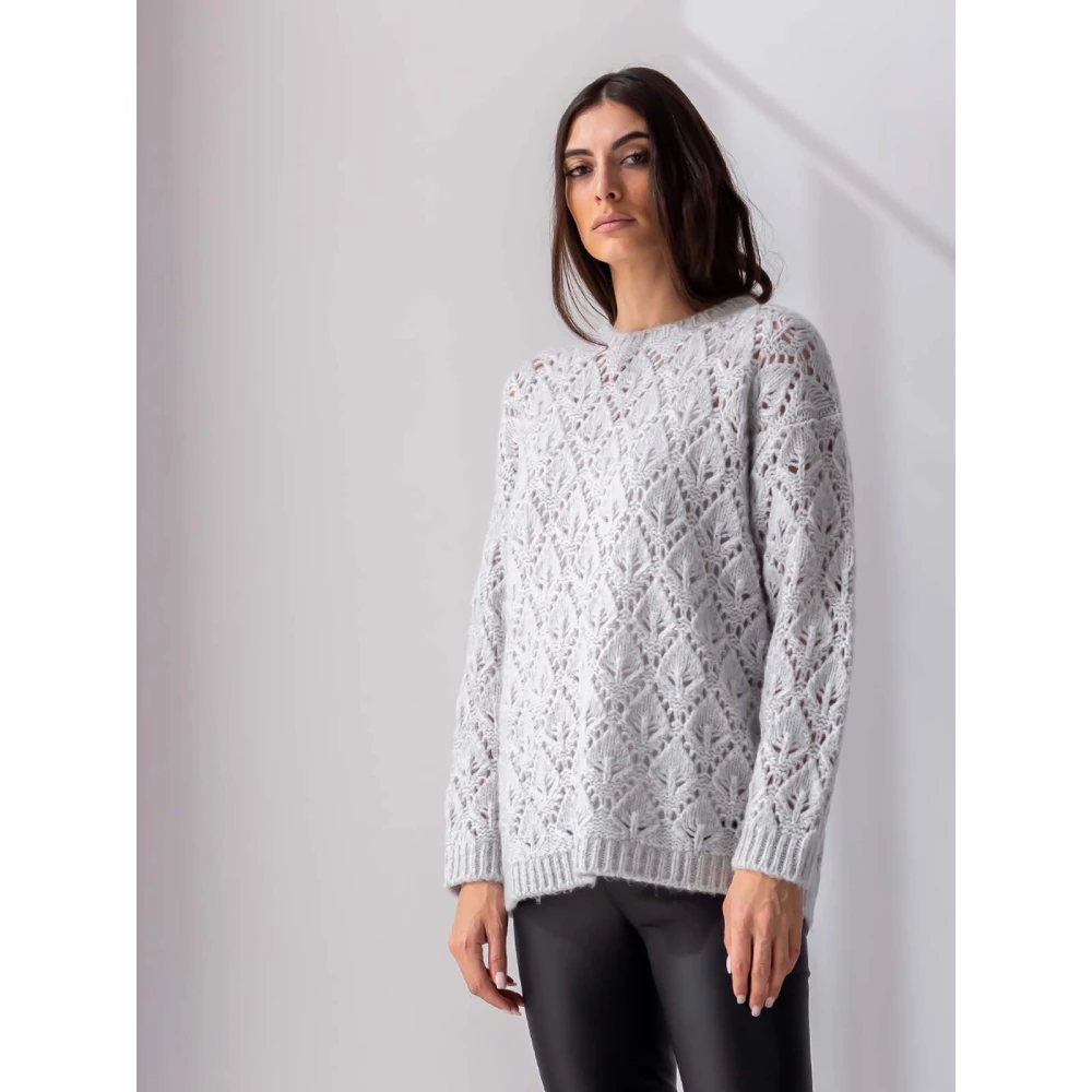 Beatrice .b Grijze Pointelle Trui met Geribbelde Afwerking Gray Dames