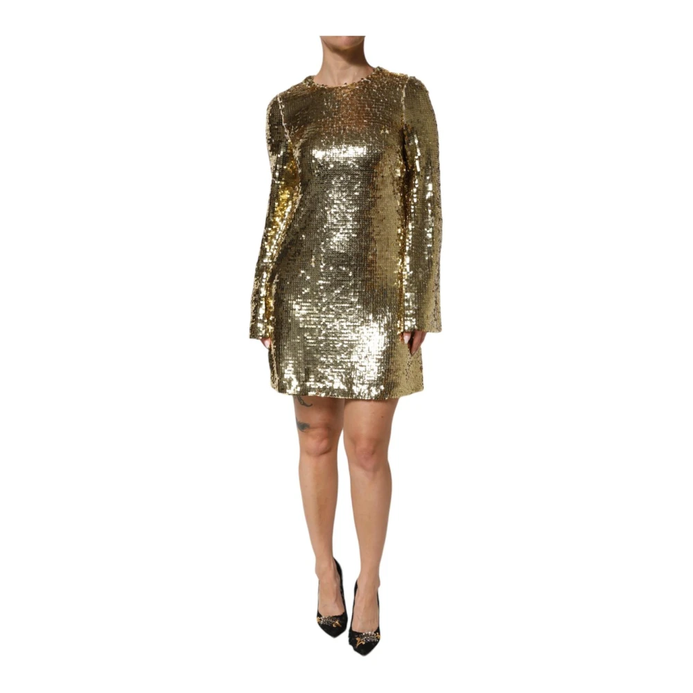 Dolce & Gabbana Women's Gold Sequin Long Sleeve Mini Dress