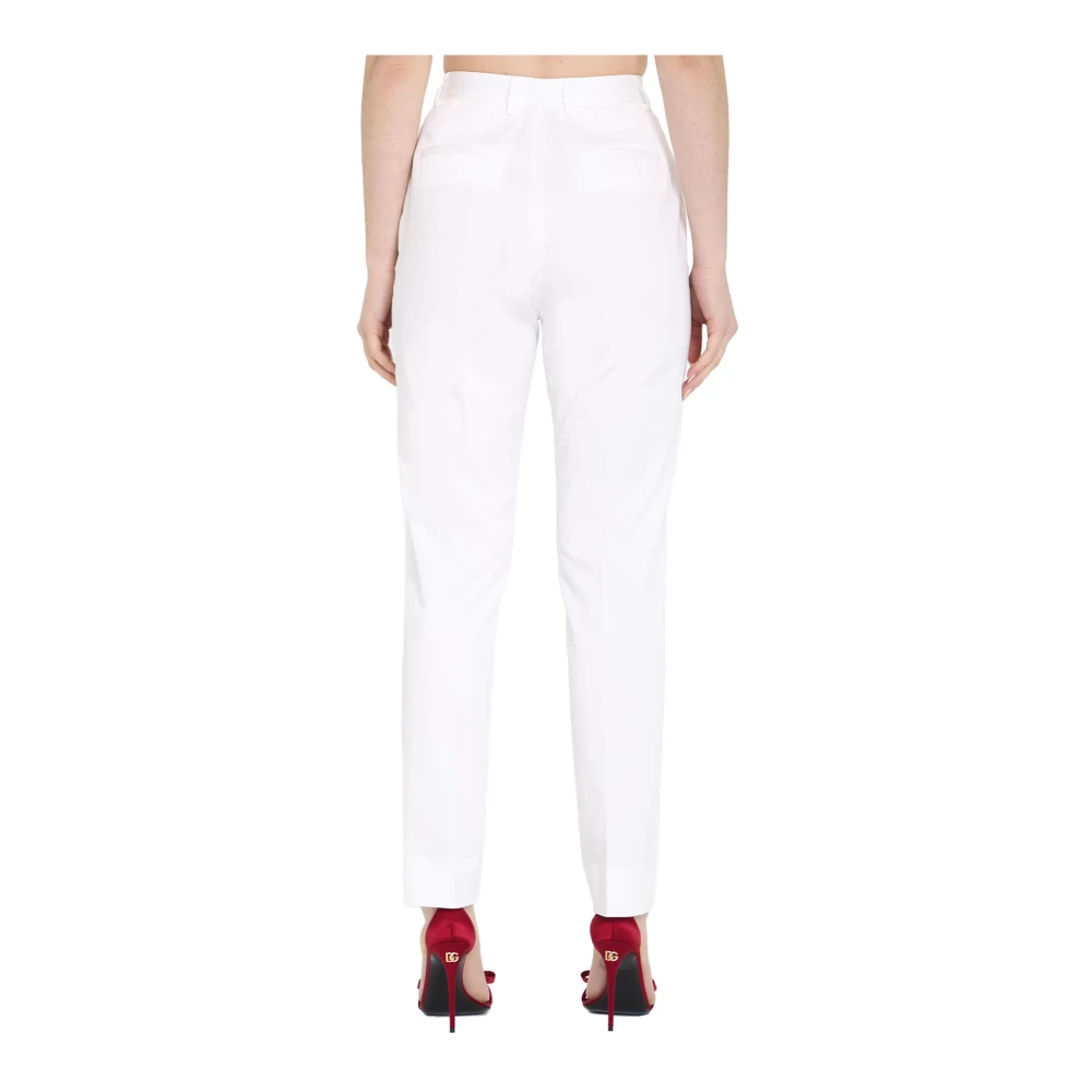Dolce & Gabbana Hoge Taille Gabardine Broek White Dames