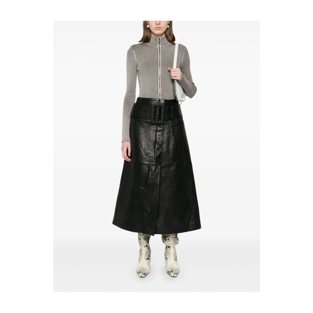 Remain Birger Christensen Midi Rok van Bonded Leer Zwart Black Dames