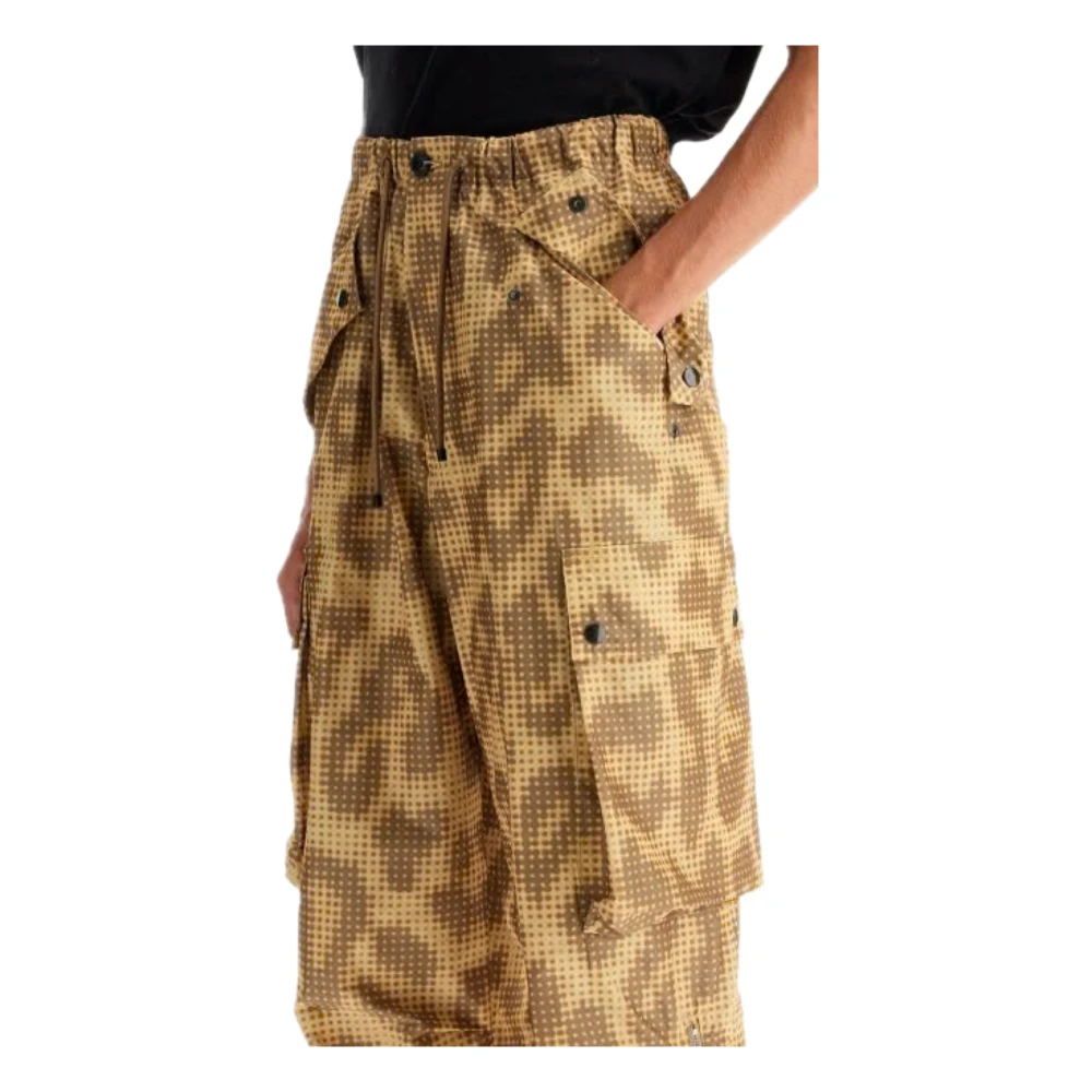 Dries Van Noten Cargo broek met luipaardprint en 3D-zakken Brown Heren