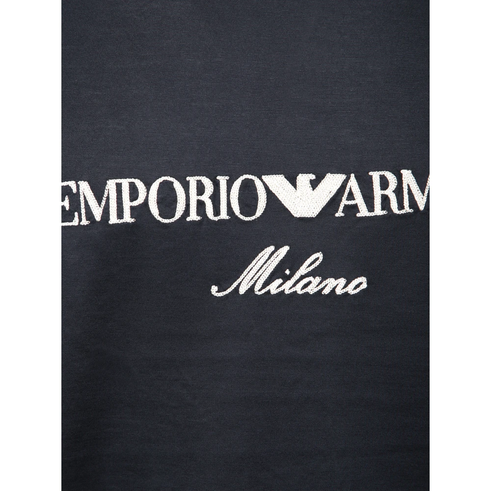 Emporio Armani Blauw Katoenen T-shirt met Zilveren Logo Blue Heren