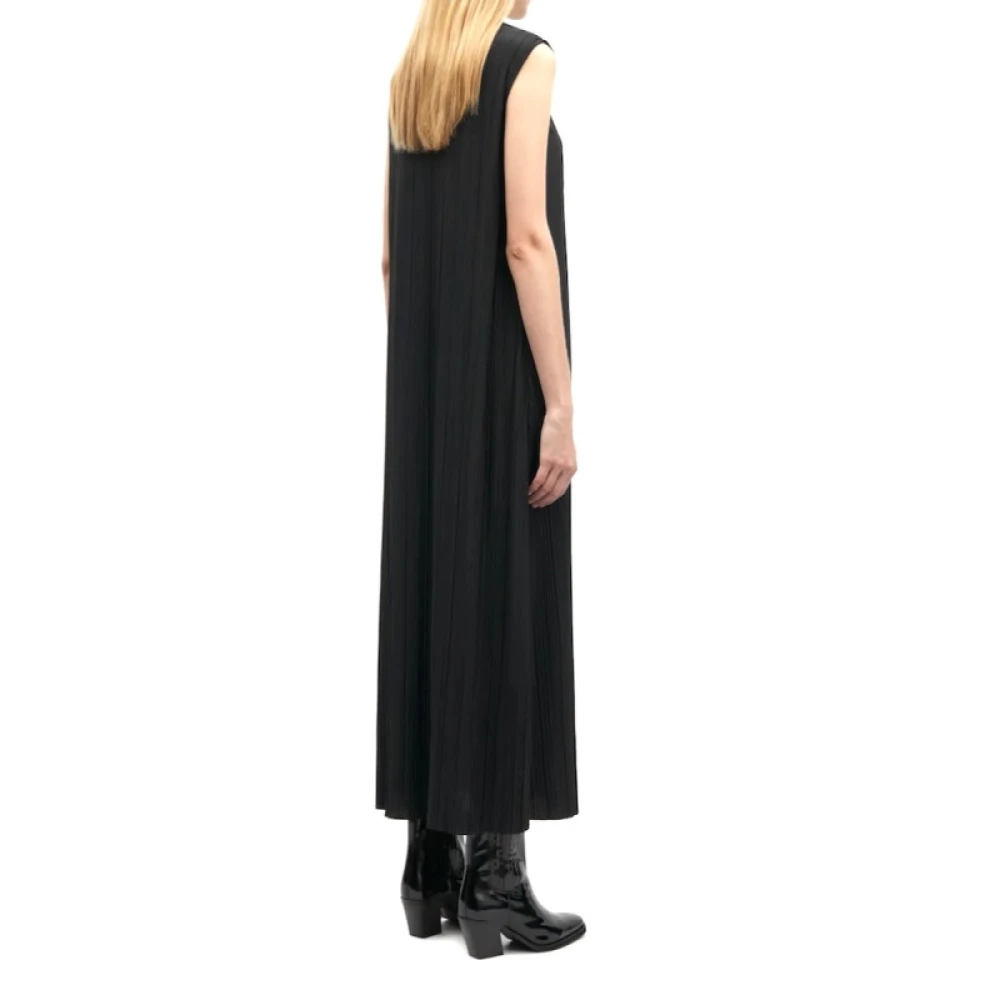Samsøe Geplooide Midi Jurk met Knoopsluiting Black Dames