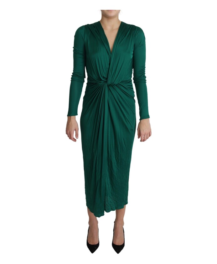 robe-midi-en-viscose-vert-coupe-ajustee