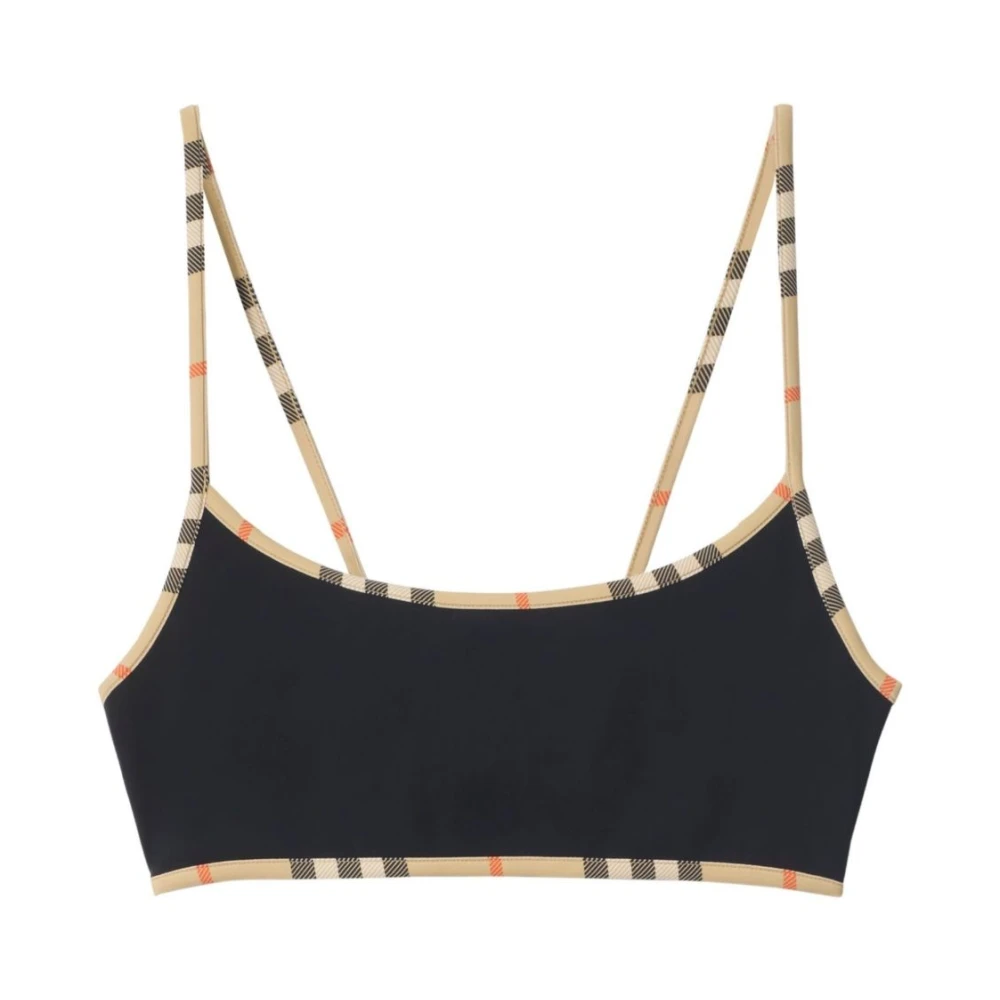 Burberry Women's Black Check Trim Bikini Top - Bikinis - S - Swimwear