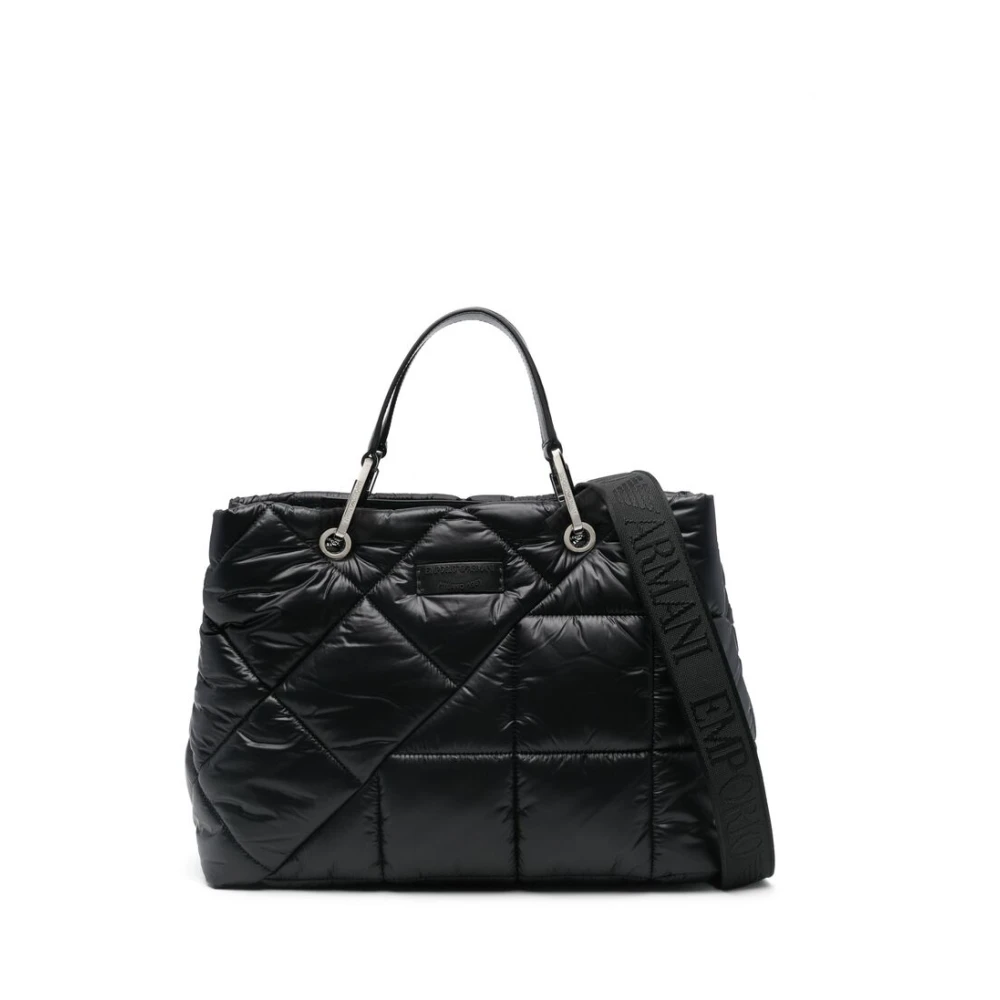 Emporio Armani Gewatteerde Zwarte Schaal Handtas met Logo Black Dames