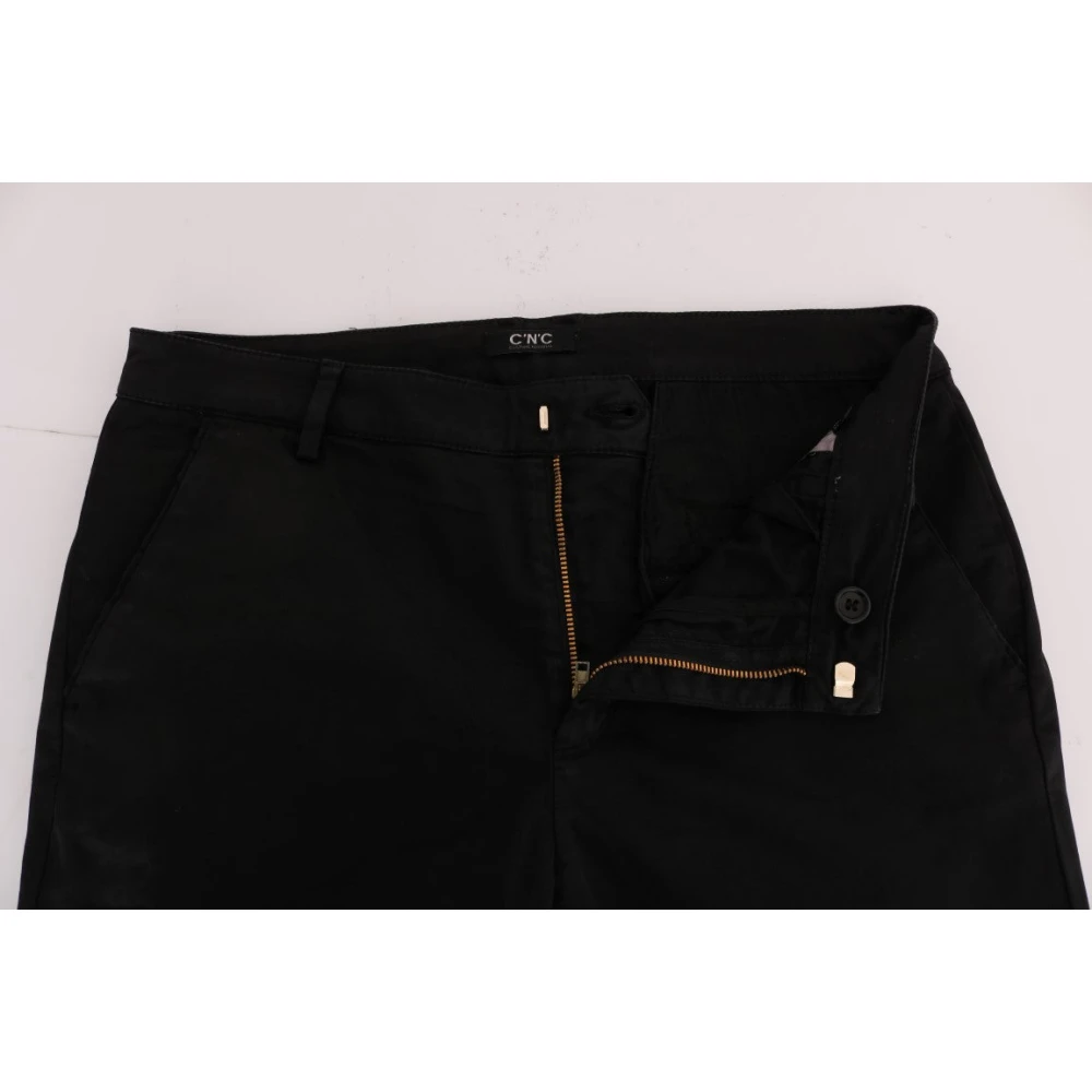 Costume National Chique Zwarte Slim Fit Katoen Stretch Broek Black Heren