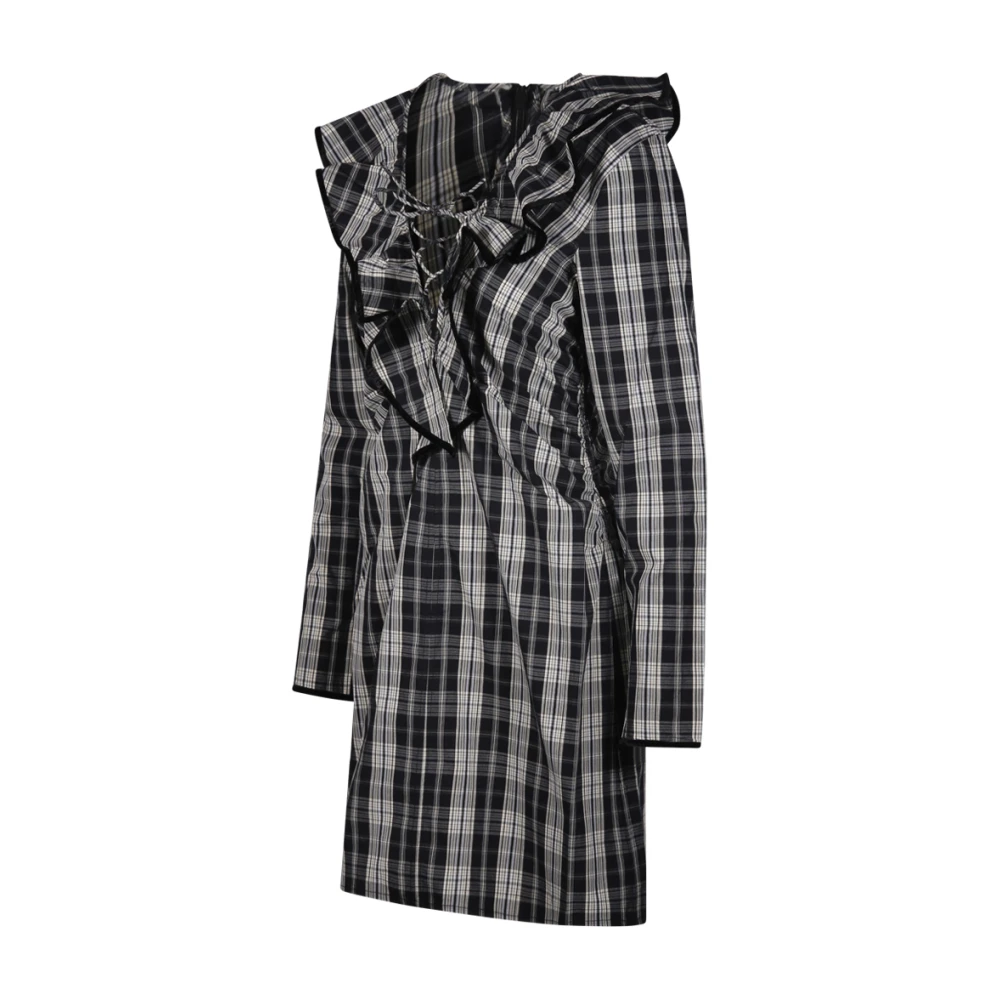 Ganni Zwarte Geruite Mini Jurk Black Dames