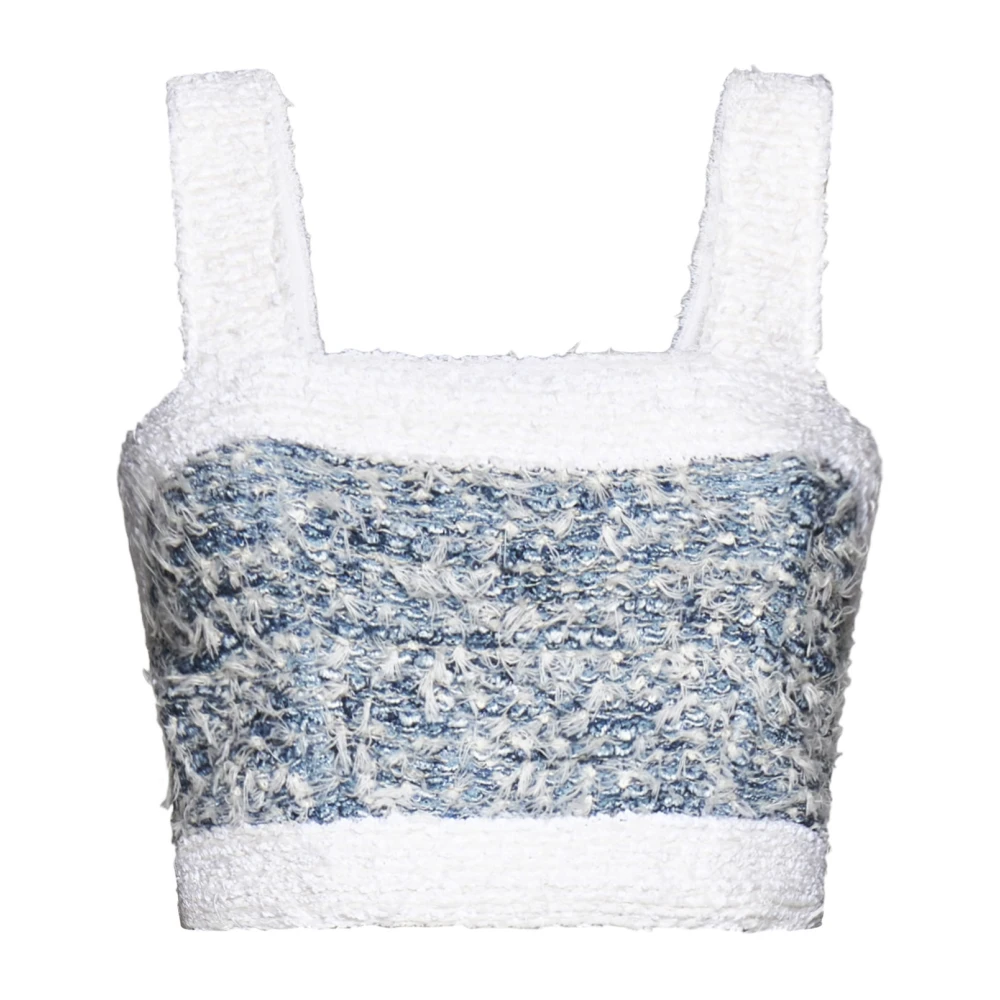 Balmain Denim Tweed Mouwloze Crop Top Multicolor Dames