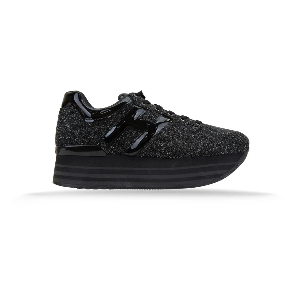 Hogan Leren Veterschoen Glitter Sneakers Vrouwen Dames Schoenen Zwart