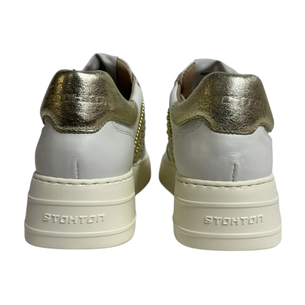 Stokton Witte leren sneakers met gouden detail White Dames