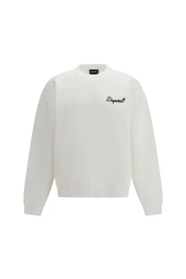 Bomulls Sweatshirt med Ribbstickad Rund Hals