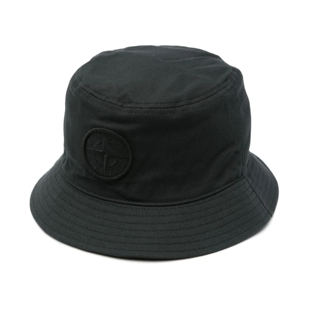 Stone Island Zwarte geborduurde hoed met katoenen voering Black Heren