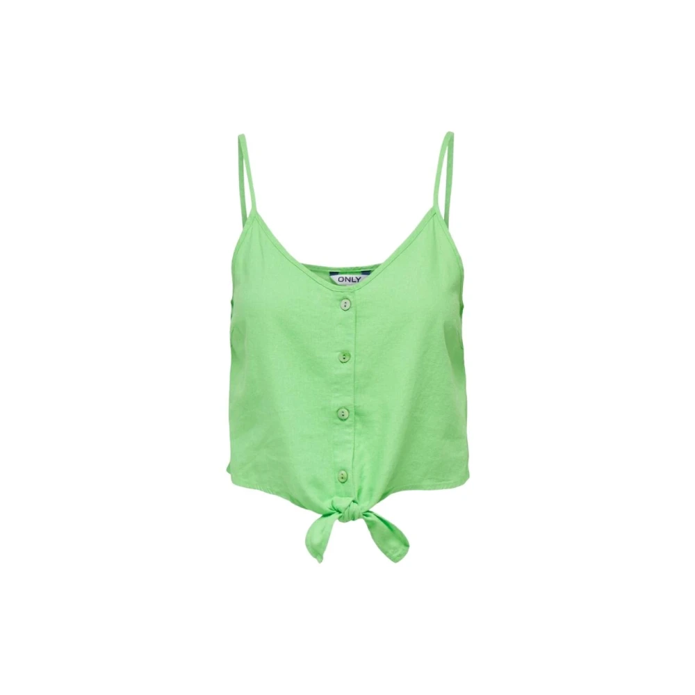 Only Women's Green Sleeveless Tops, M, Linen V-Neck Top Summer