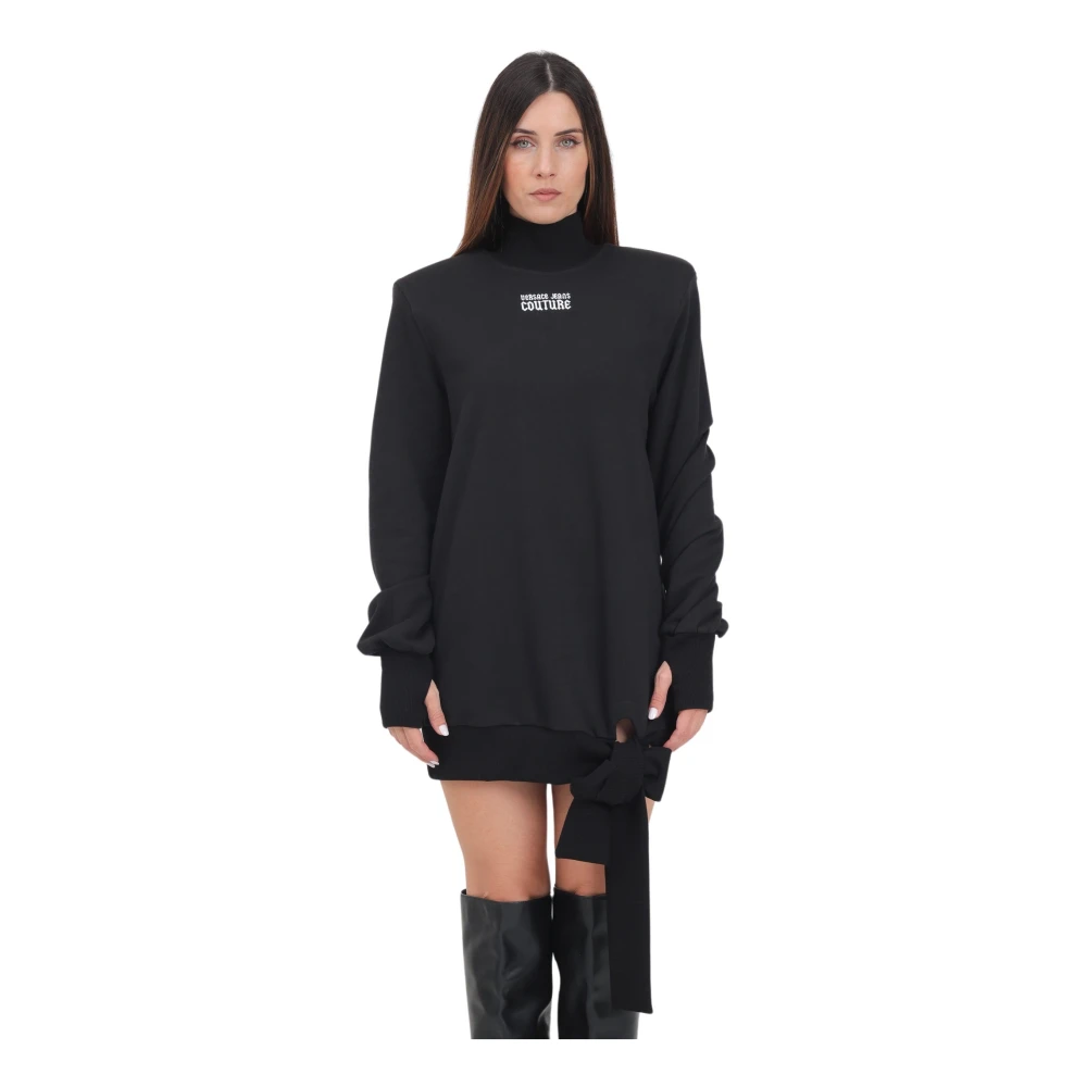 Versace Jeans Couture Zwarte Korte Jurk met Gotisch Logo Black Dames