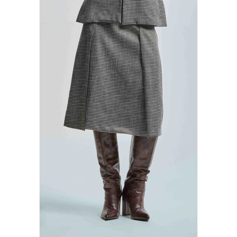 Kocca Flared Microcheck Geplooide Rok Gray Dames