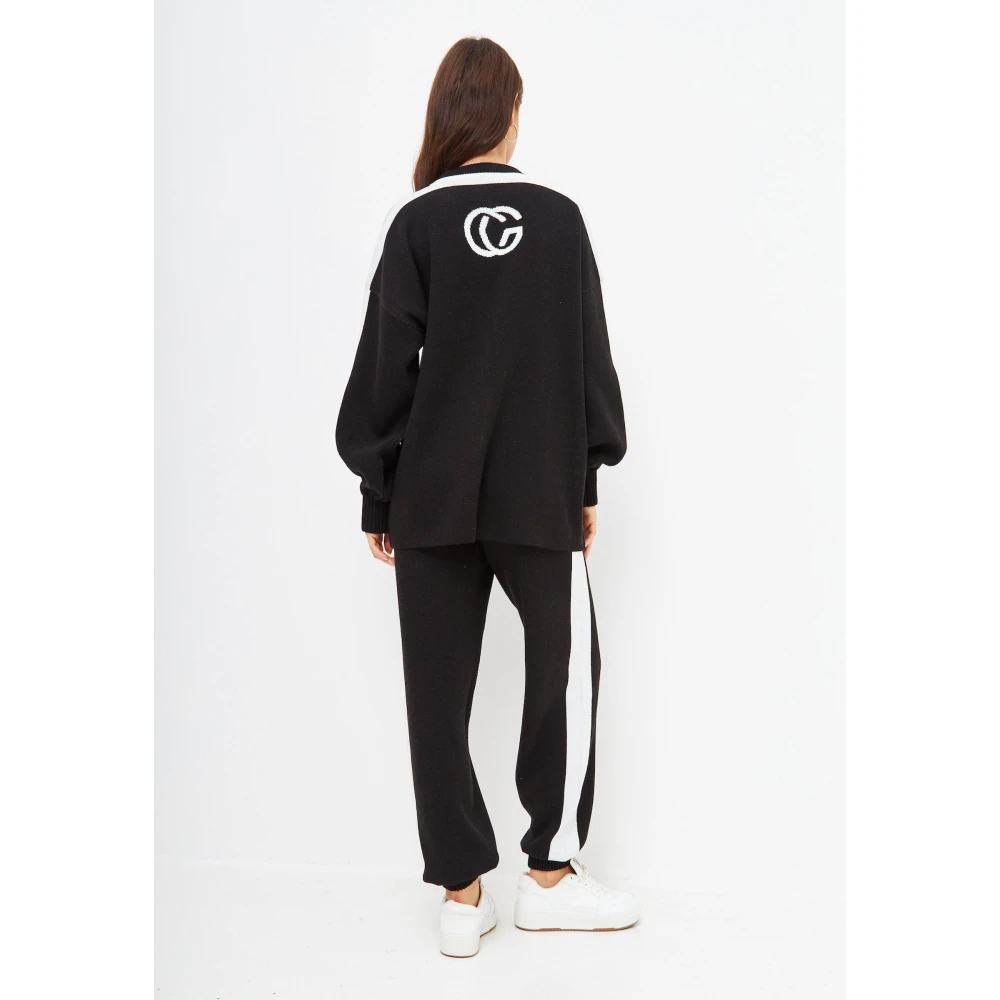 Cesare Gaspari CG Gebreide Jogger set Zwart Wit Black Dames