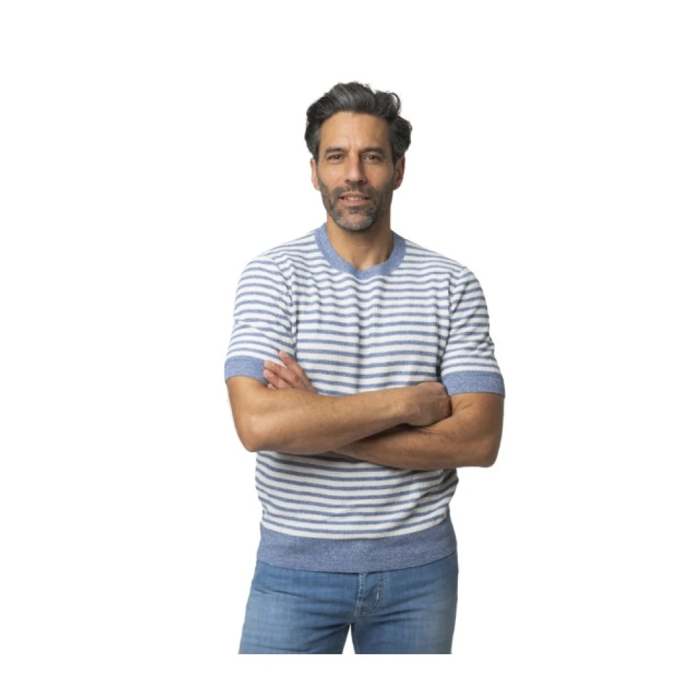 Gran Sasso Herr Blå Stickade Tröjor L, Texturerad Stickad T-Shirt Med Korta Ärmar