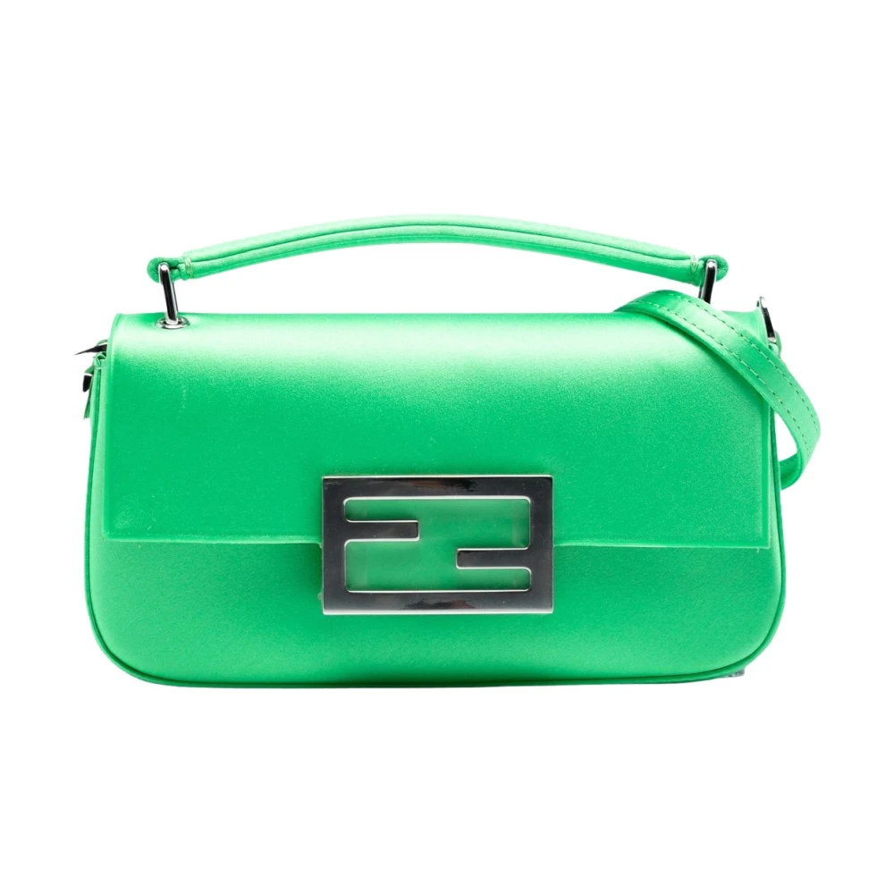 Fendi Vintage Women's Green Pre-Owned Satin Handbag