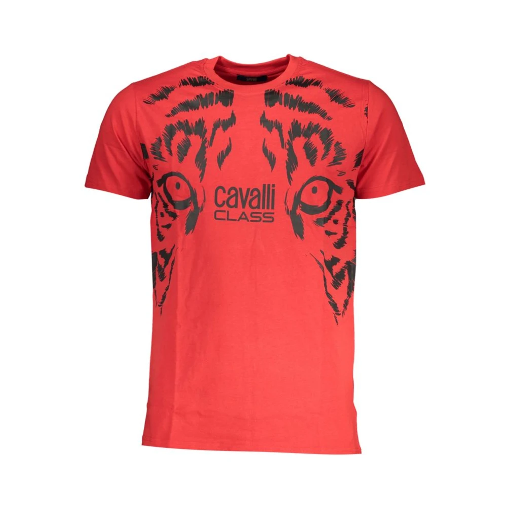 Cavalli Class Print Logo Korte Mouw Tee Red Heren