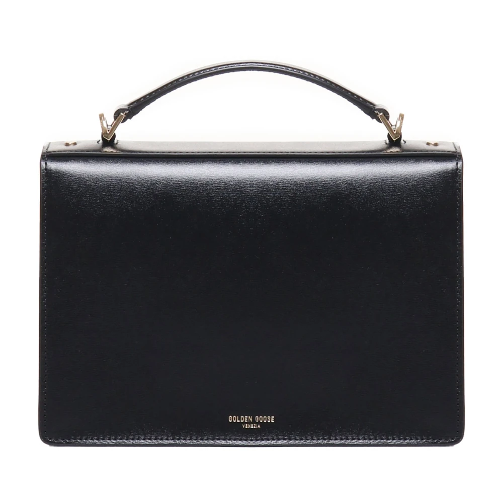 Golden Goose Zwarte leren handtas met gouden hardware Black Dames