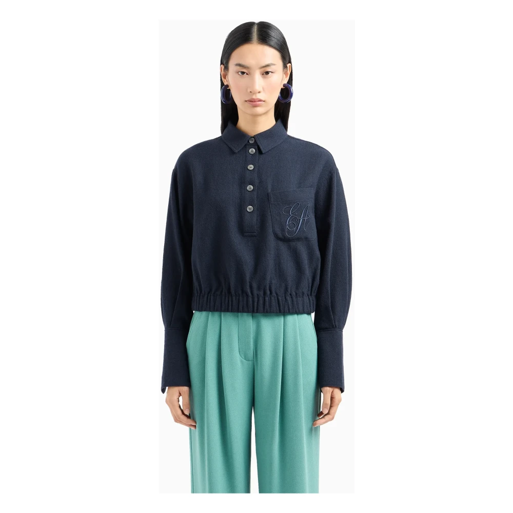 Emporio Armani Nachtblauw Wol Polo Stijl Shirt Blue Dames