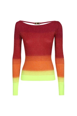 Räfflad crew-neck lurex tröja