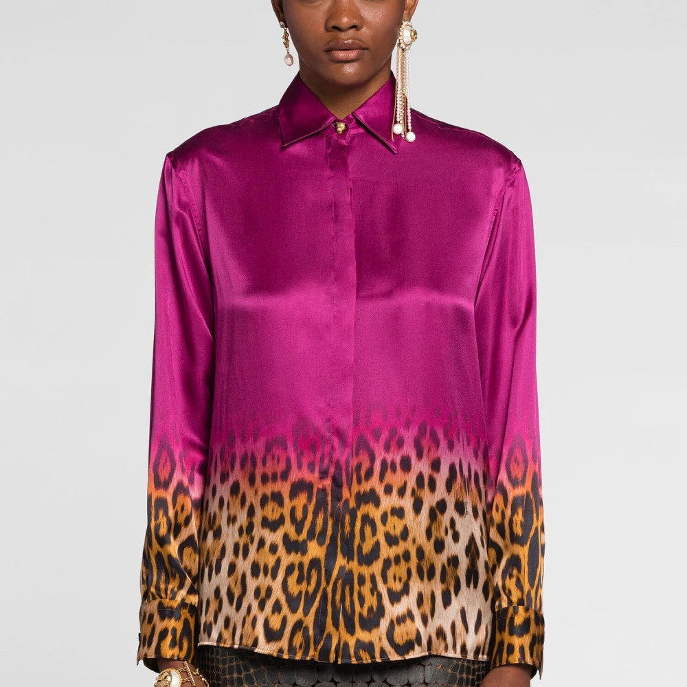 Roberto Cavalli Jaguar-Print Shirt met Point Kraag Multicolor Dames