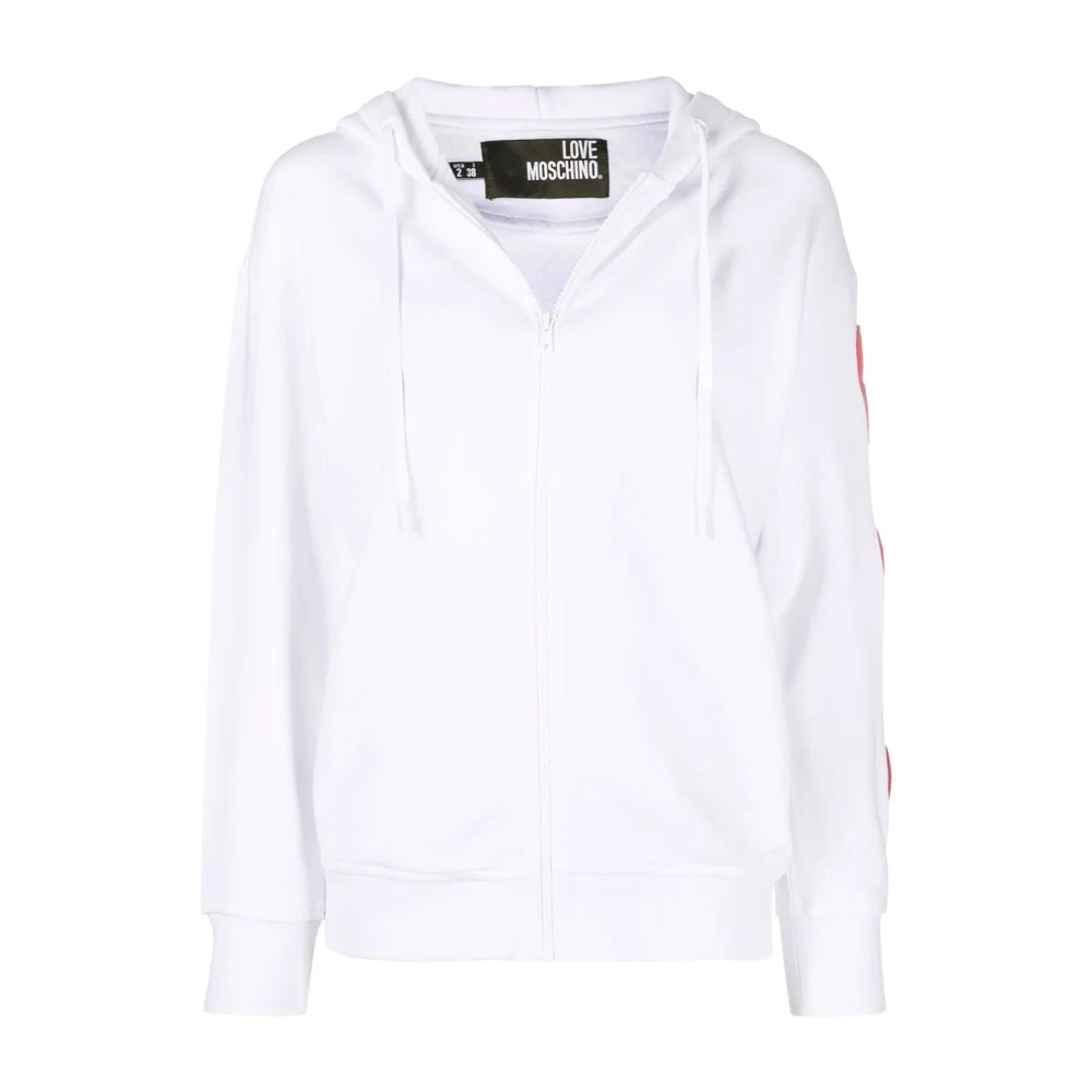 Love Moschino Vit Bomull Stickad Jacka Tröja Hoodie White, Dam