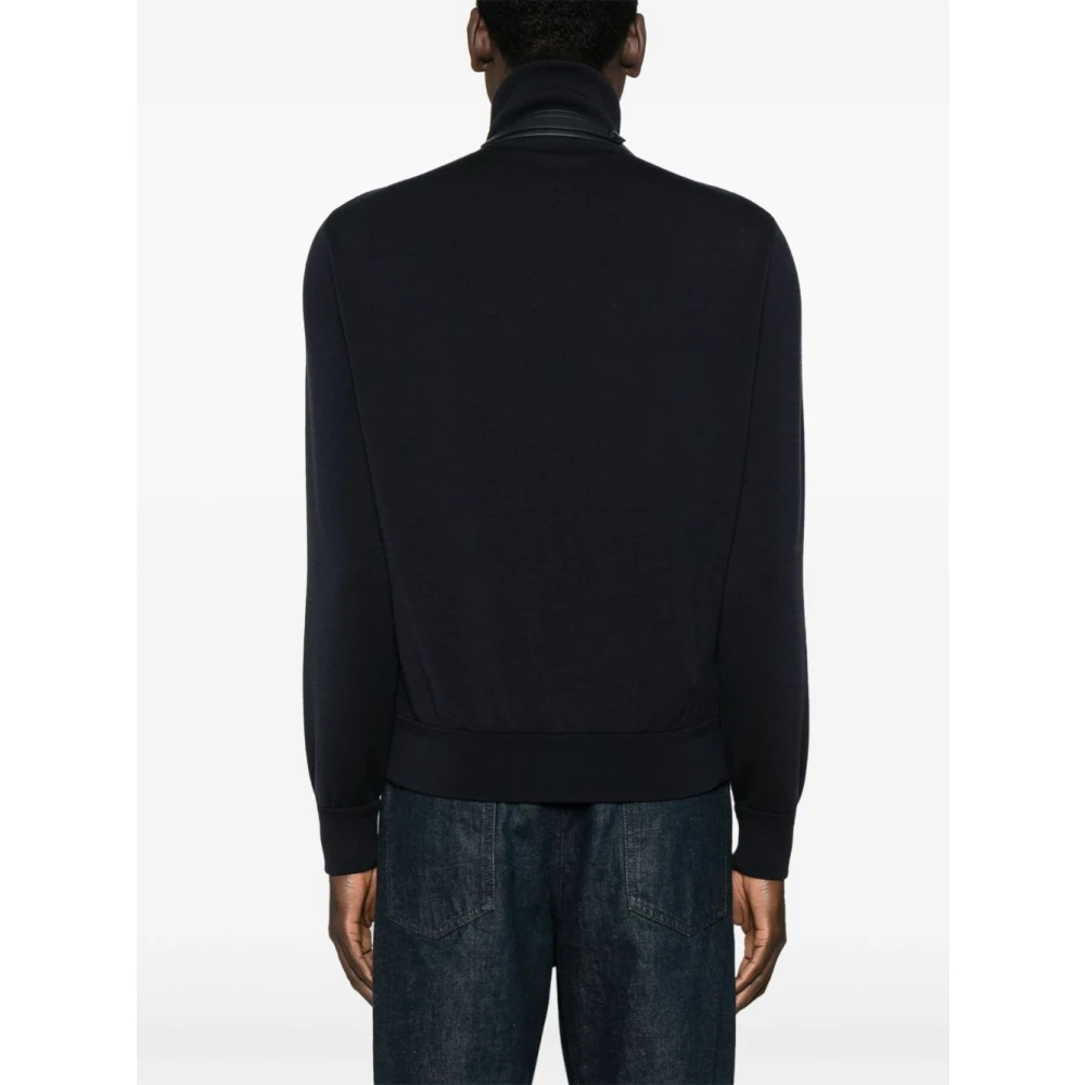 Tom Ford Blauwe Rits Trui Hoge Hals Lange Mouwen Blue Heren