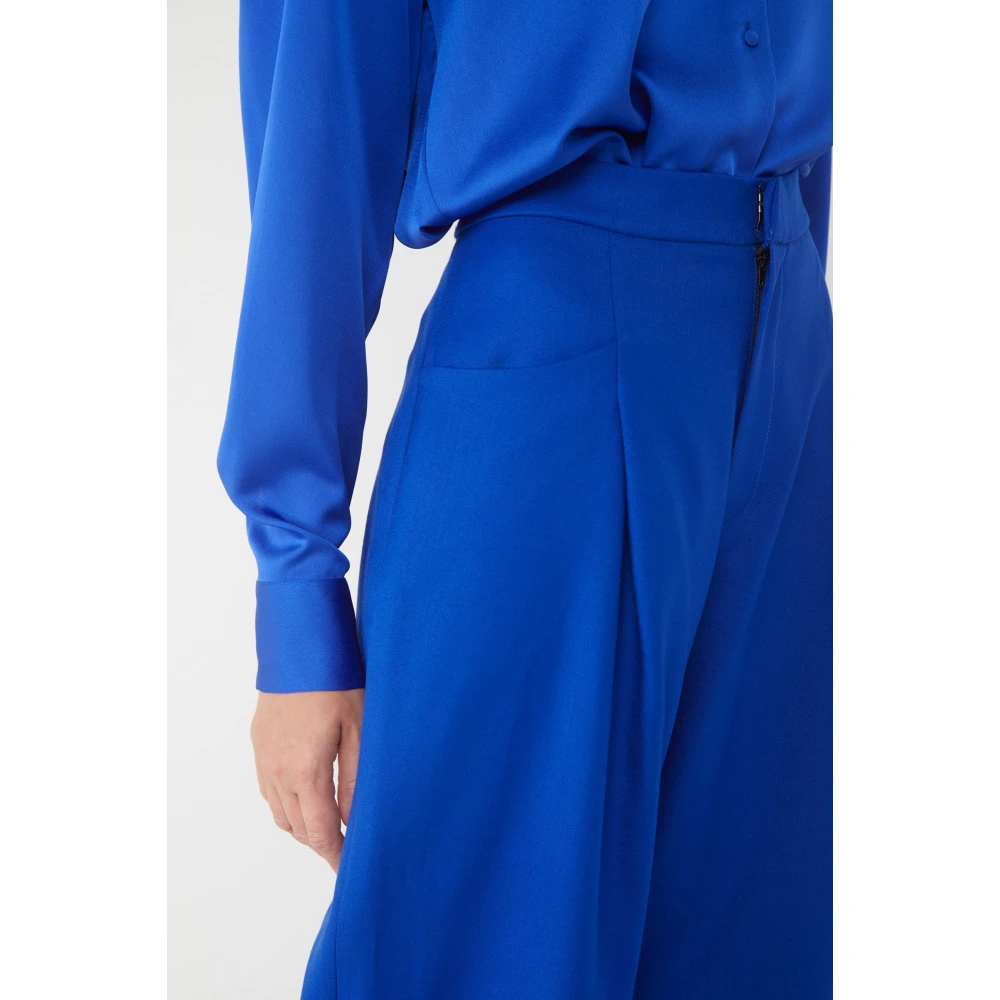 Nineminutes Wijde pijpen wollen broek elektrisch blauw Blue Dames