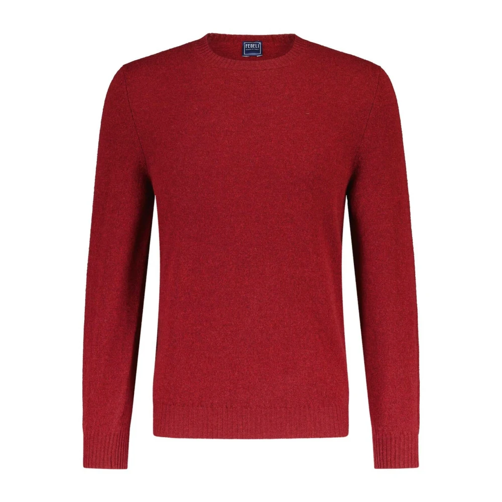 Fedeli Men's Red Cashmere Knitwear, 3XL, Cashmere Jumper Ribbed Hem Round Neck