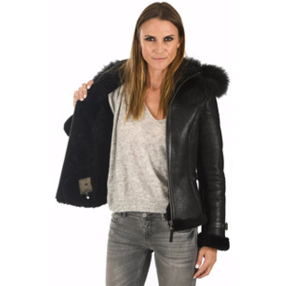 La Canadienne Bont Gevoerde Zwarte Jas Black Dames