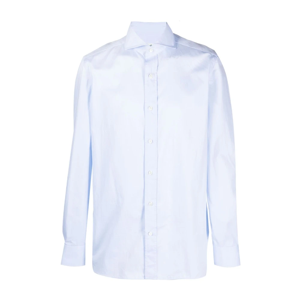 Borrelli , Formal Shirts, Male, Blue, M, Spread Collar Cotton Shirt