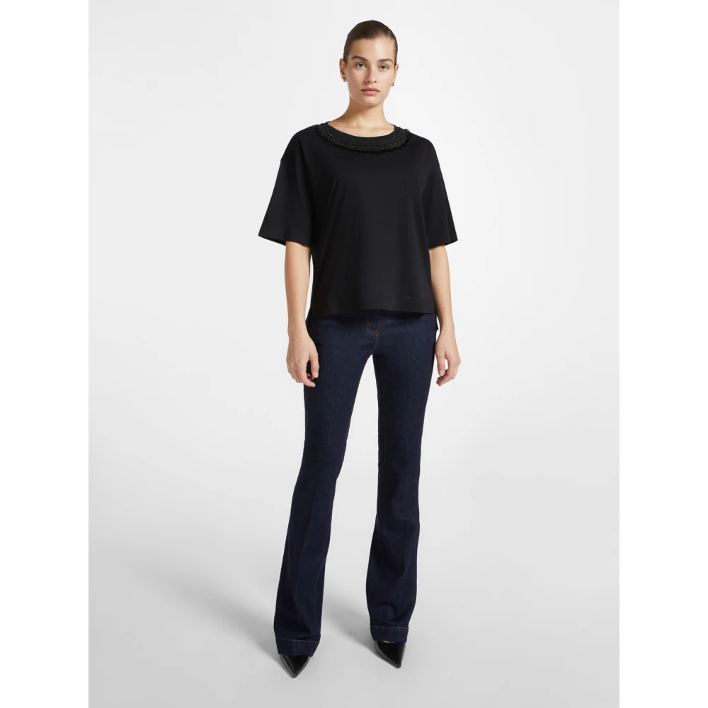 Elena Mirò T-shirt met geborduurde halslijn Black Dames