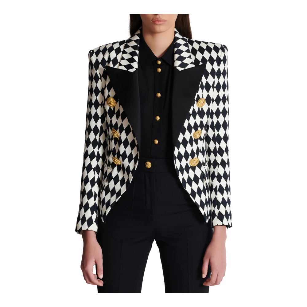 Balmain 6-knoops Diamond crêpe jas Black Dames