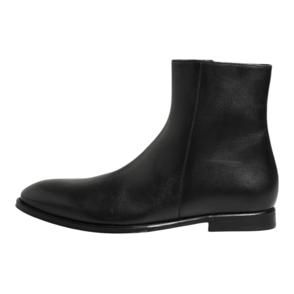 Dolce & Gabbana Herren Schwarz E Lederstiefel Bis Zur Mitte Der Wade