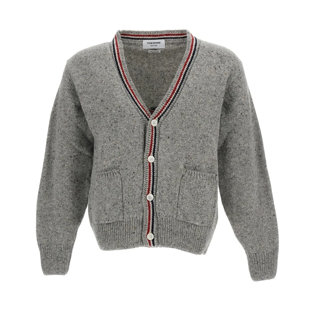 Thom Browne Mannelijk Grijs Truien & Vesten Heren, M, Wol, Donegal Intarsia Hector Patchwork Cardigan