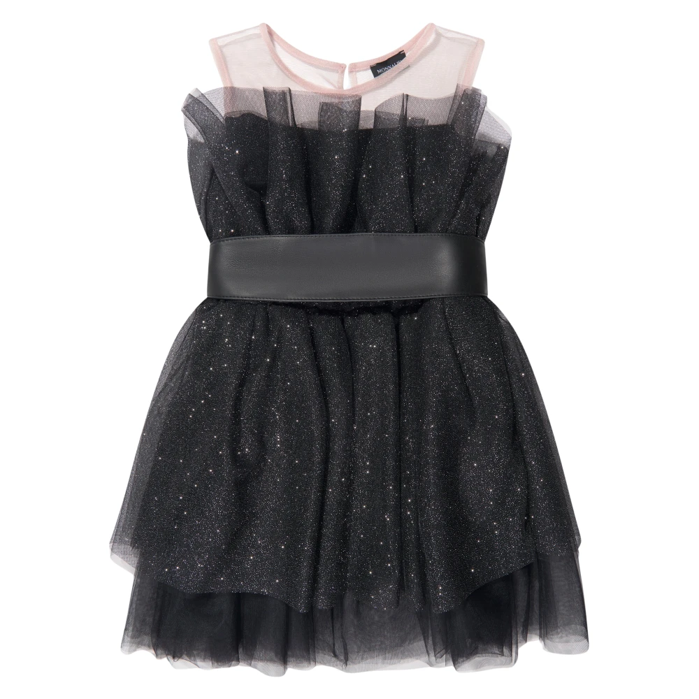Monnalisa Girls Black Dresses, 14 Y, Glittery Tulle Mini Dress