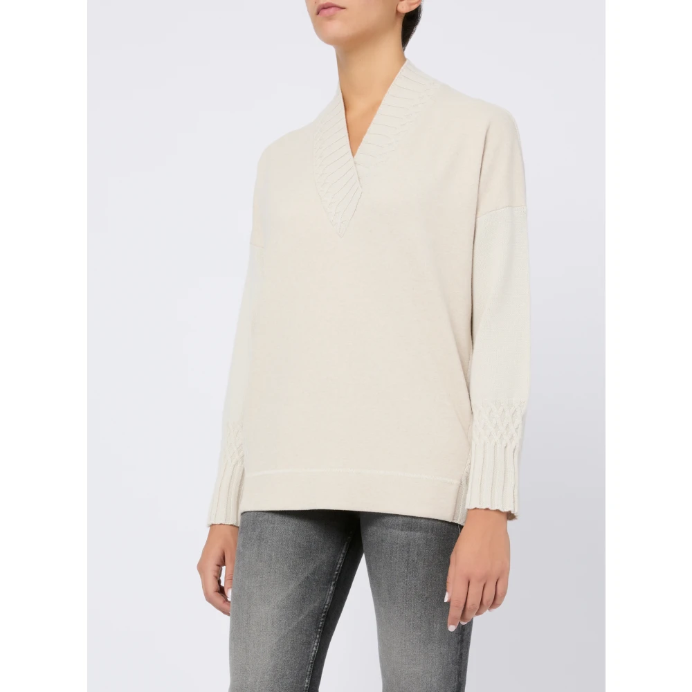 D.Exterior V-hals wollen trui wit White Dames