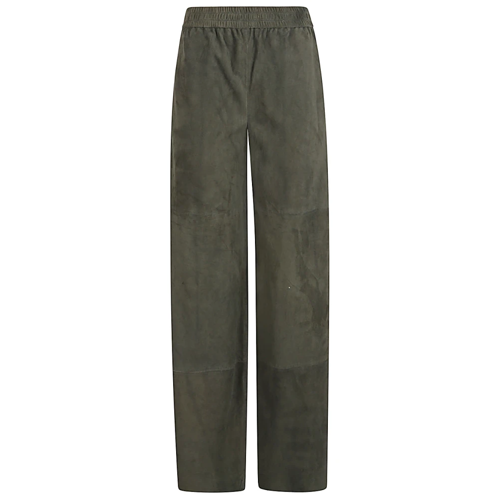 Via Masini 80 Leren Wijde Pijp Broek Bruin Green Dames